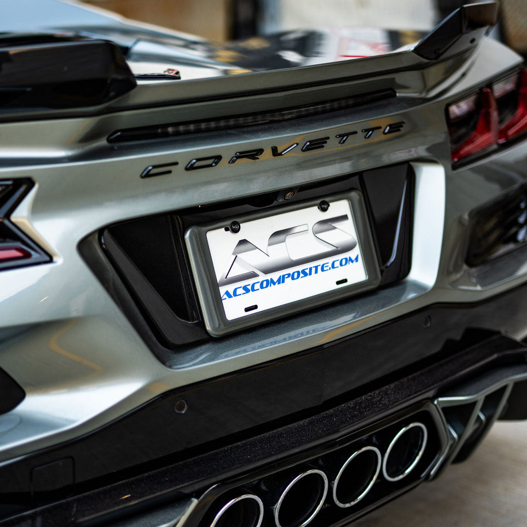 ACS Composite C8 example: rear license plate surround installed on a widebody C8