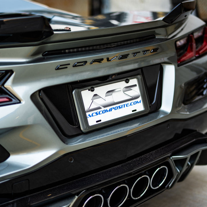 ACS Composite C8 example: rear license plate surround installed on a widebody C8