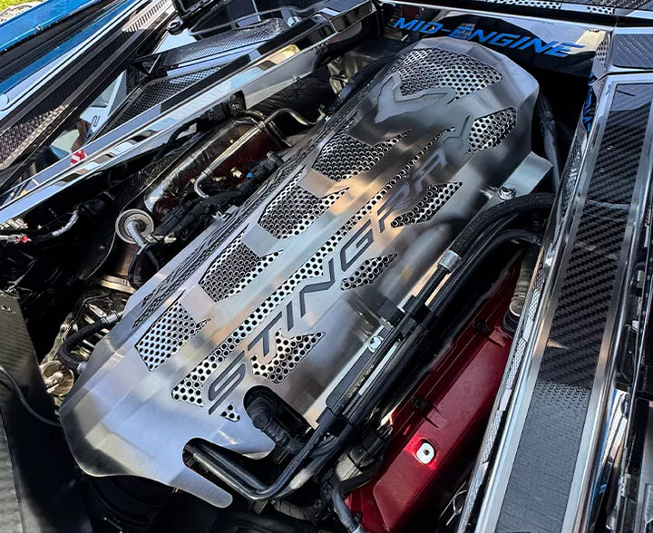 STINGRAY replacement engine shroud installed in a C8 Corvette Coupe