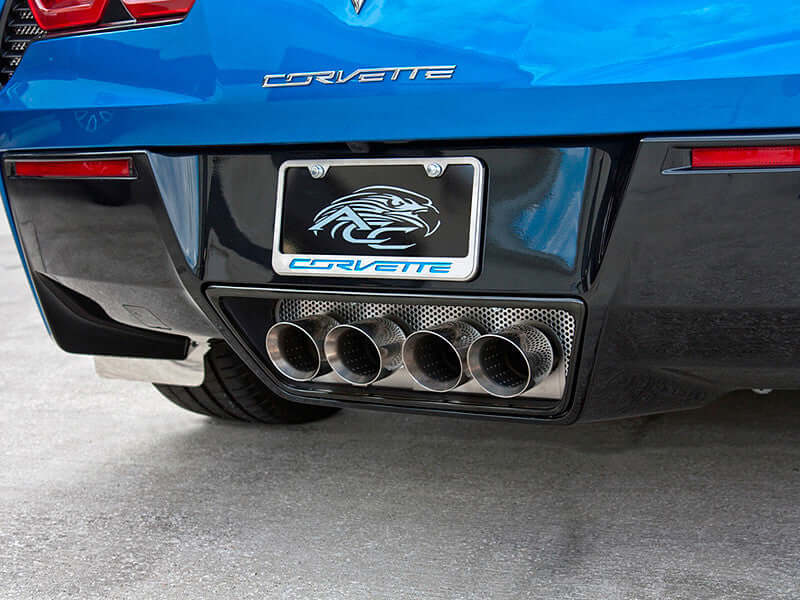052011 Perforated and brushed stainless steel exhaust filler panel for the c7 corvette