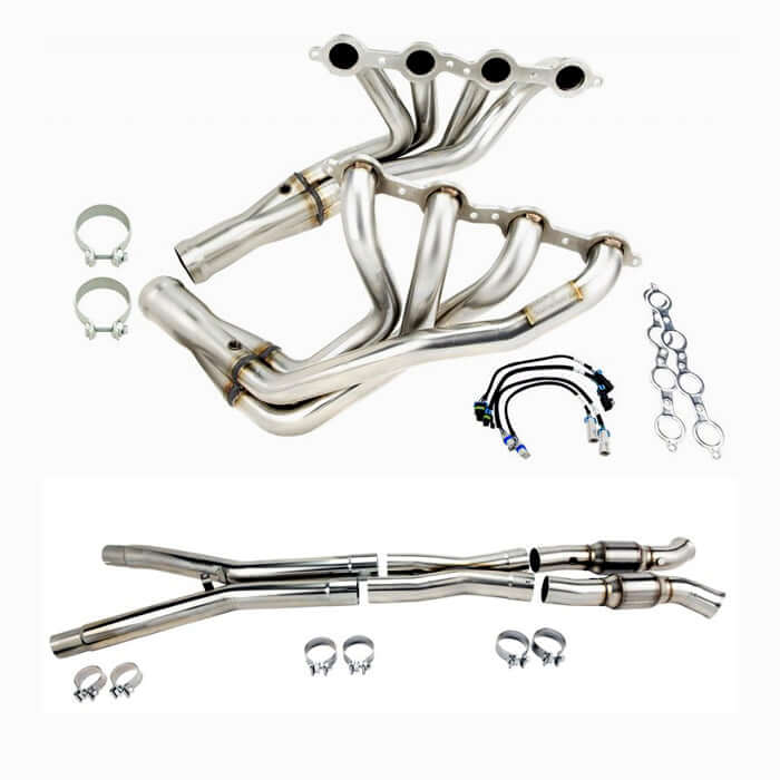 C6 Corvette Kooks Long Tube Headers with green cats