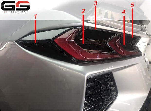 Smoked Tail Light Covers For 2020-2025 Corvette C8 – Black ABS Overlays, Self-Adhesive