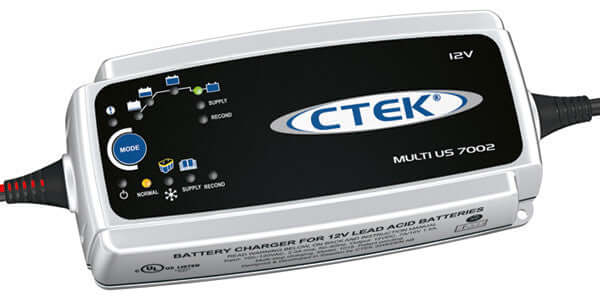 CTEK MULTI US 7002 Battery Charger connected to C8 Corvette battery