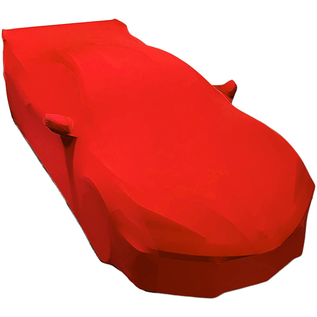 Red stretch satin c8 corvette car cover