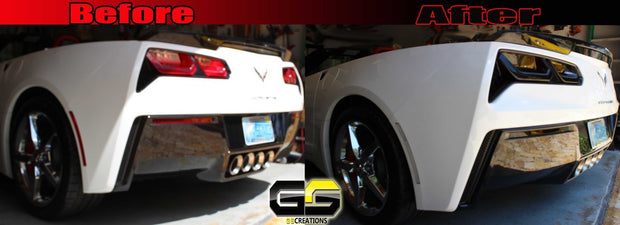 gs creations before and after tail light black out kit for the C7 Corvette